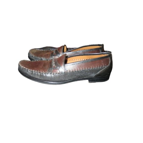 Mezlan Brown & Black Color block Italian Leather Loafers size 9 M - Picture 2 of 11
